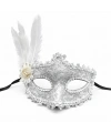 Lüks Beyaz Tüylü Venedik Maskesi – Taşlı Dantel Tasarım
