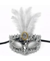 Lüks Gümüş Tüylü Taşlı Balo Maskesi