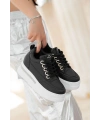 Lulu Siyah Cilt Beyaz Tabanlı Bağcıklı Spor Ayakkabı