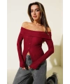 Madonna Yaka Düğmeli Bluz bordo t4329