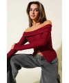 Madonna Yaka Düğmeli Bluz bordo t4329
