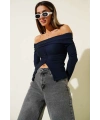 Madonna Yaka Düğmeli Bluz Lacivert t4329