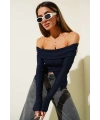 Madonna Yaka Düğmeli Bluz Lacivert t4329
