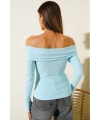 Madonna Yaka Düğmeli Bluz Mavi t4329
