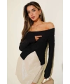 Madonna Yaka Düğmeli Bluz siyah t4329