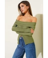 Madonna Yaka Düğmeli Bluz yeşil t4329