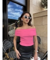Madonna yaka sıfır kol bluz pembe