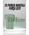 Makyaj Fırça Seti Yeşil 13 Parça Fondöten Fırçası Allık Fırçası Far Fırçası
