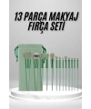 Makyaj Fırça Seti Yeşil 13 Parça Fondöten Fırçası Allık Fırçası Far Fırçası