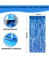 Mavi Renk Ekstra Metalize Parlak Saçaklı Arka Fon Perde İthal A Kalite 1x2 Metre