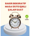 Metal Bronz Nostaljik Masa Saati Alarmlı Büyük Boy Sessiz Mekanizmalı