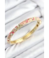 Mineli Pirinç Zirkon Taşlı Pembe Çiçek Motifli Gold Kadın Kelepçe