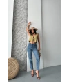 Mom fit bıyık kar yıkama jeans pantolon koyu mavi d2006