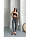 Mom fit enzim taş yıkama jeans pantolon füme d2006