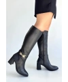 Mooni Siyah Cilt Topuklu Çizme