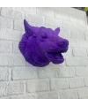 Mor Renk 3D Kurt Başı Duvar Dekoru Asılabilir Maskot Heykel 25x19 cm