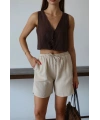 Müslin kumaş şort bağcıklı bej pt