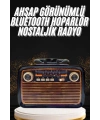 Nostaljik Görünümlü Ahşap Radyo TF SD USB Girişli Led Fener Işıklı