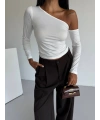 Omuz detaylı kollu bluz beyaz f2336