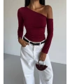 Omuz detaylı kollu bluz bordo f2336