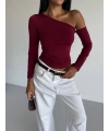 Omuz detaylı kollu bluz bordo f2336