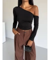 Omuz detaylı kollu bluz siyah f2336
