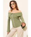 Omzu Açık Fermuarlı Bluz haki T4330