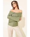 Omzu Açık Fermuarlı Bluz haki T4330