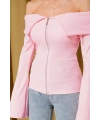 Omzu Açık Fermuarlı Bluz pembe T4330