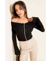 Omzu Açık Fermuarlı Bluz siyah T4330
