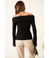 Omzu Açık Fermuarlı Bluz siyah T4330