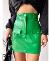 Önden iki cepli deri etek yeşil h240040