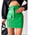 Önden iki cepli deri etek yeşil h240040