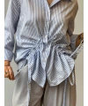 Önü büzgü detaylı çizgili gömlek