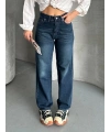 Palazzo bıyık enzim yıkama jeans pantolon koyu mavi d2008