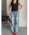 Palazzo straight kar yıkama jeans pantolon mavi d2008