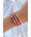 Pembe Renk Zirkon Taşlı Deri Çoklu Bileklik