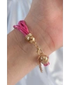 Pembe Renk Zirkon Taşlı İpli Çoklu Bileklik