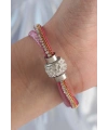 Pembe Renk Zirkon Taşlı Püskül Detay Deri Çoklu Bileklik