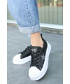 Piata Siyah Cilt Beyaz Tabanlı Bağcıklı Spor Ayakkabı