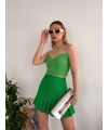 Pileli düğmeli etek açık yeşil s24811
