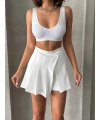 Piliseli düğmeli şort etek beyaz s25813