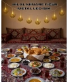 Pilli Minareli Hilal LED Işık Gold Metal Ramazan Dekorasyonu