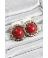 Pirinç Bordo Vintage Model Gold Renk Kadın Küpe