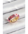 Pirinç Fuşya Mineli Çiçek Motifli Gold Renk Ayarlanabilir Kadın Yüzük