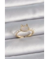 Pirinç Gold Renk Ayarlanabilir Beyaz Mineli Kedi Model İnci Detay Kadın Yüzük