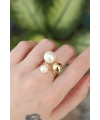 Pirinç Gold Renk Ayarlanabilir İnci Taşlı Yüzük