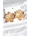 Pirinç Gold Renk Bordo Renk Detaylı Lotus Kadın Küpe