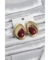 Pirinç Gold Renk Bordo Taşlı Damla Model Vintage Kadın Küpe