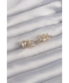 Pirinç Gold Renk İri Zirkon Taşlı Kıvrımlı Minimal Kelebekli Halka Küpe